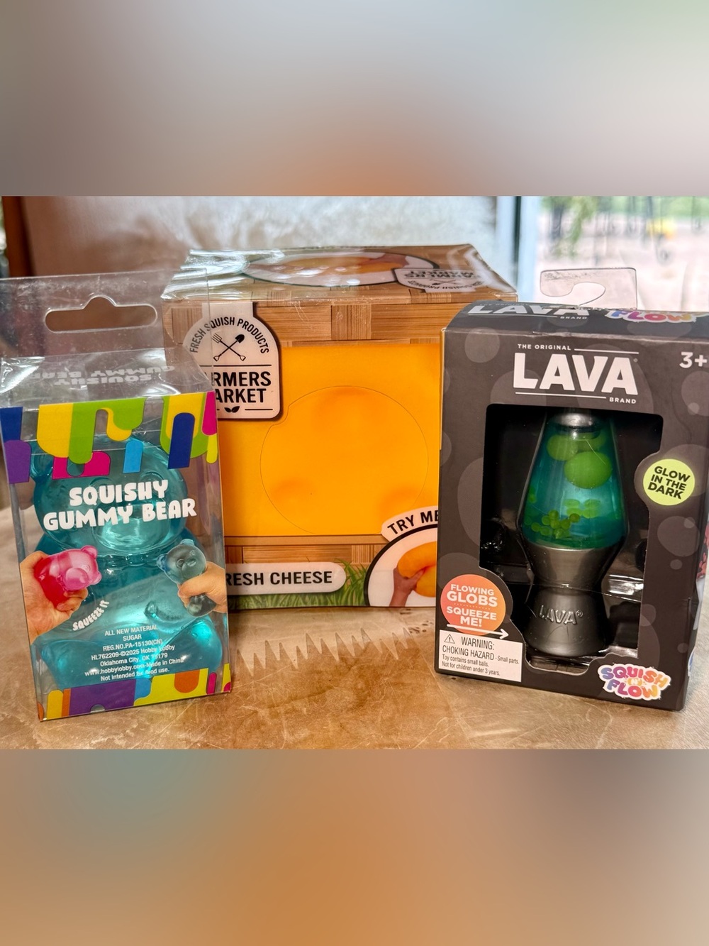 Toymendous Cheese Squish + Hobby Lobby Gummy Bear + Lava Squish Flow Bundle NWT
